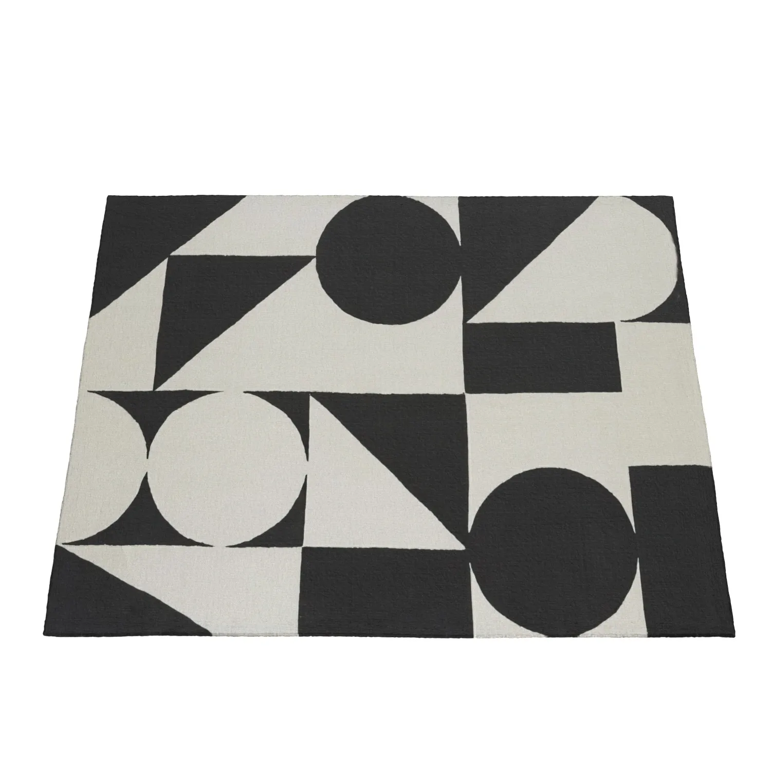 Dave Geometric Handmade Tufted Wool Ivory Black Area Rug PBR 3D Model_04